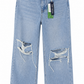 Blue ripped wide leg high-rise jeans