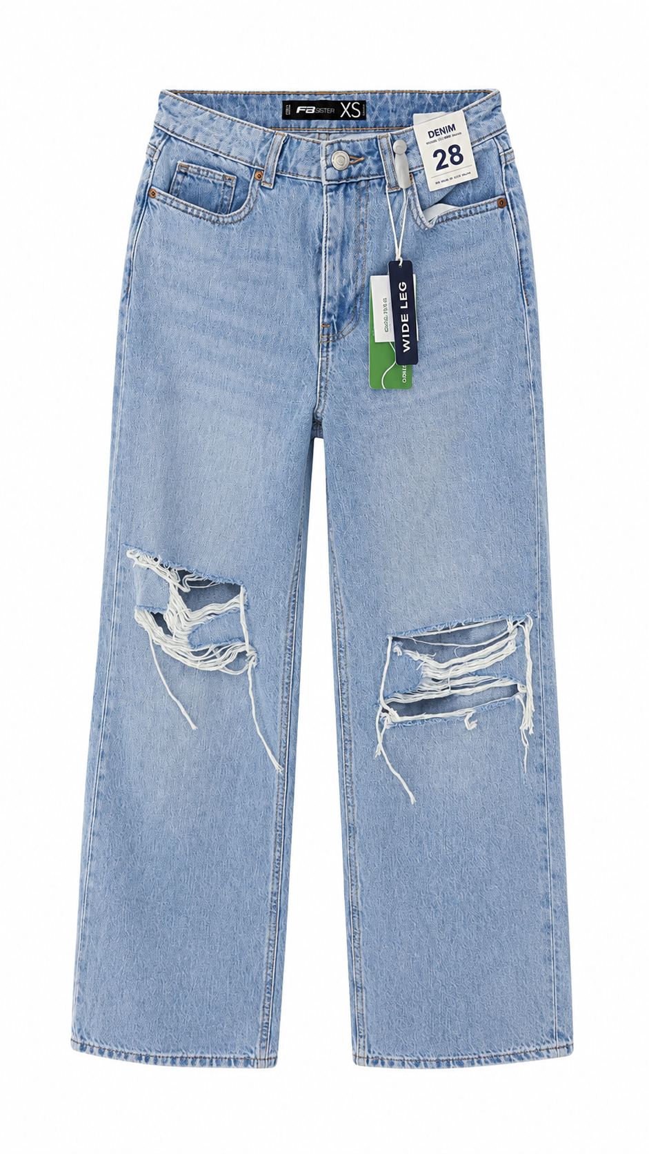Blue ripped wide leg high-rise jeans