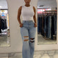 Blue ripped wide leg high-rise jeans