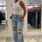 Blue ripped wide leg high-rise jeans