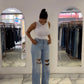 Blue ripped wide leg high-rise jeans