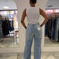 Blue ripped wide leg high-rise jeans