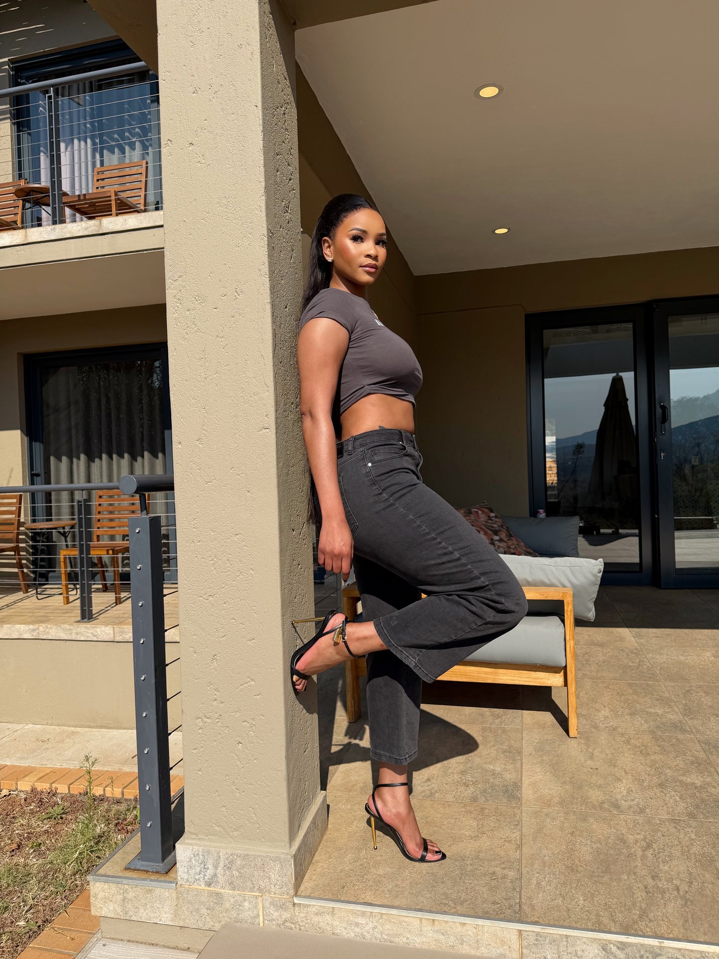 Denim cropped black jeans