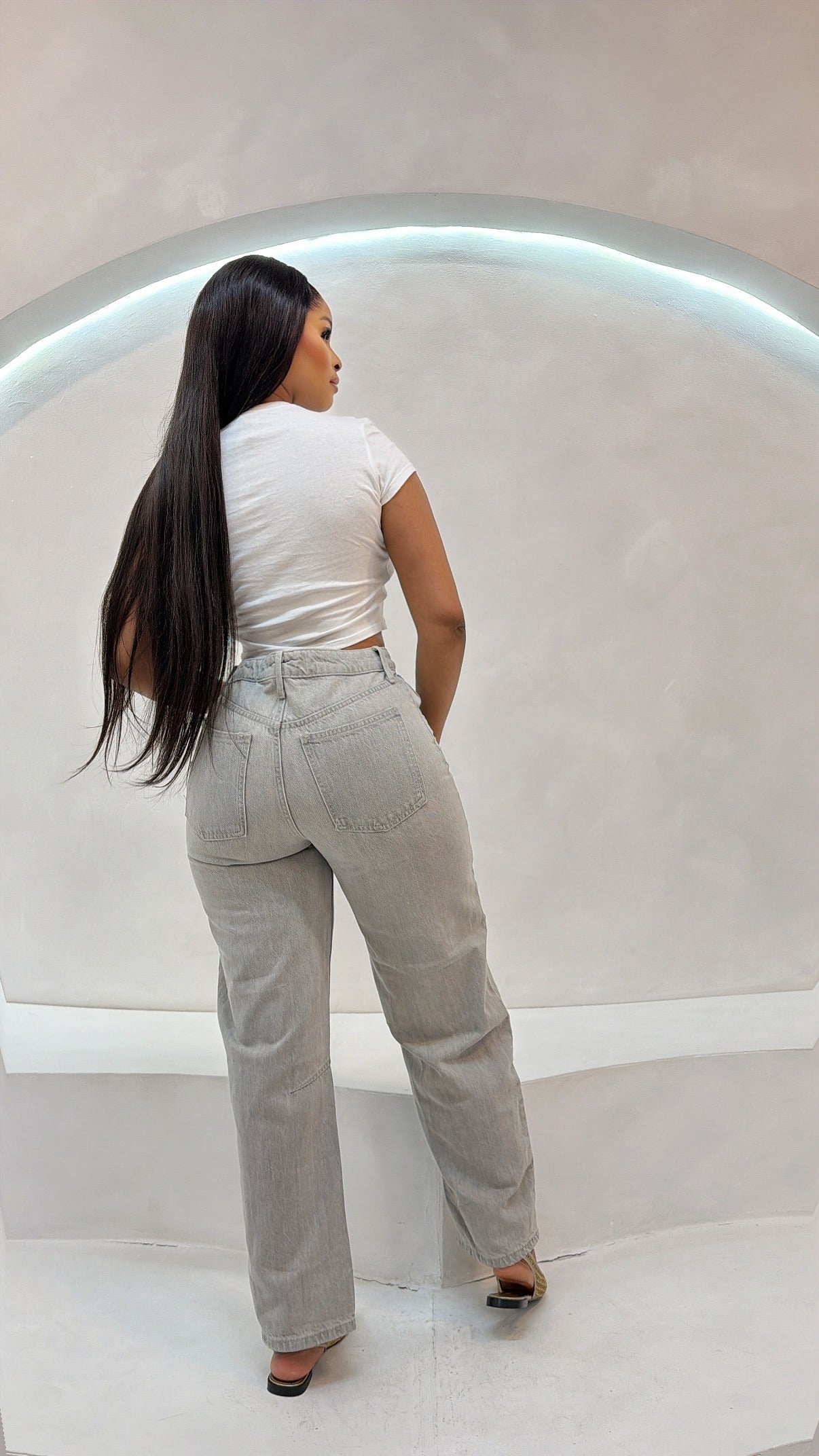Mango Grey high-rise boyfriend jeans